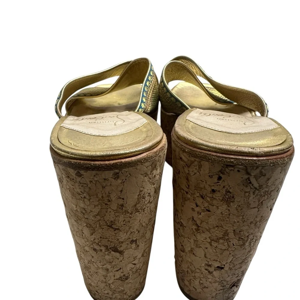 Christian Louboutin Gold and Blue Wedge Sandals, pre-owned, SZ 6.5
